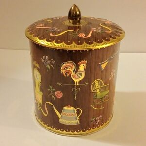 Vintage Decorative Cookie Tin with Brown and Gold Accents